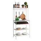 Kings Brand Furniture Meuble de Rangement de Cuisine Lindsay Gris Carrelé Étagère à Boulanger avec 9 Bouteilles de Vin et 8 Crochets