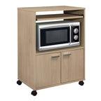 Chariot de cuisine pour micro-ondes Kings Brand Furniture Byron à 2 portes avec rangement et étagère supérieure coulissante