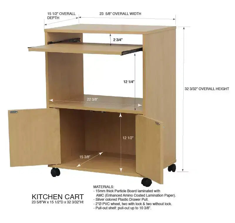 Chariot de cuisine pour micro-ondes Kings Brand Furniture Byron à 2 portes avec rangement et étagère supérieure coulissante