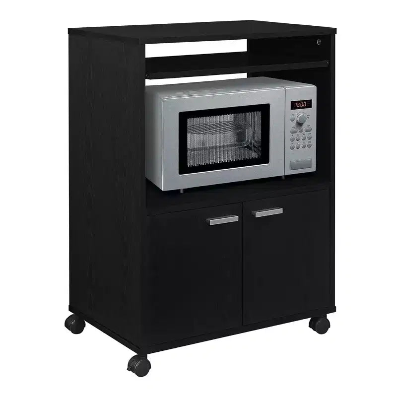 Chariot de cuisine pour micro-ondes Kings Brand Furniture Byron à 2 portes avec rangement et étagère supérieure coulissante