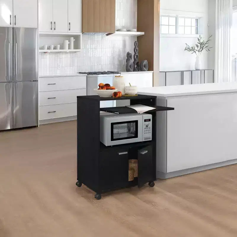 Chariot de cuisine pour micro-ondes Kings Brand Furniture Byron à 2 portes avec rangement et étagère supérieure coulissante