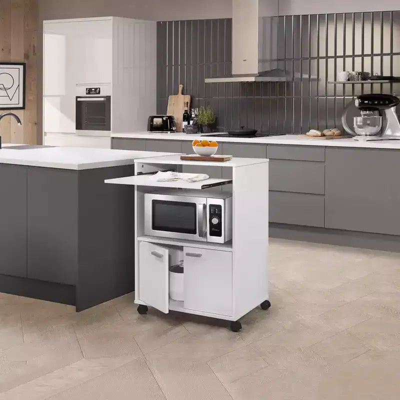 Chariot de cuisine pour micro-ondes Kings Brand Furniture Byron à 2 portes avec rangement et étagère supérieure coulissante
