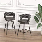 Linen Woven Swivel Bar Stools, 2 Piece Set, Kitchen Chairs with Back, Footrest, Fixed Height