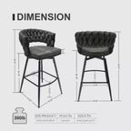 Tabourets de bar pivotants tissés en lin, lot de 2, chaises de cuisine avec dossier, repose-pieds, hauteur fixe