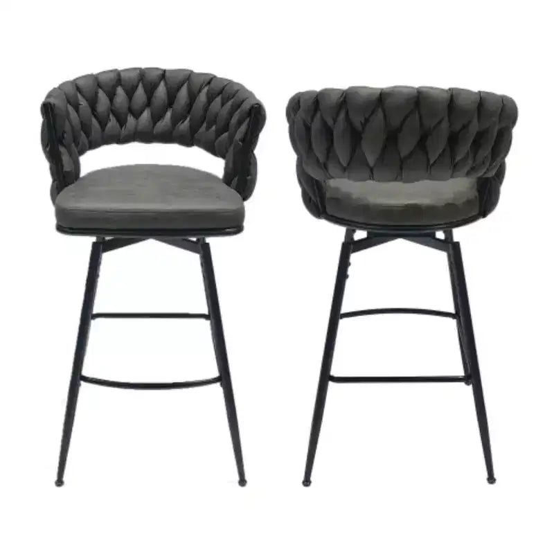 Tabourets de bar pivotants tissés en lin, lot de 2, chaises de cuisine avec dossier, repose-pieds, hauteur fixe