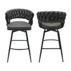 Tabourets de bar pivotants tissés en lin, lot de 2, chaises de cuisine avec dossier, repose-pieds, hauteur fixe