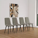 Linen Upholstered Dining Chair Set, 4 Pieces, Black Metal Legs