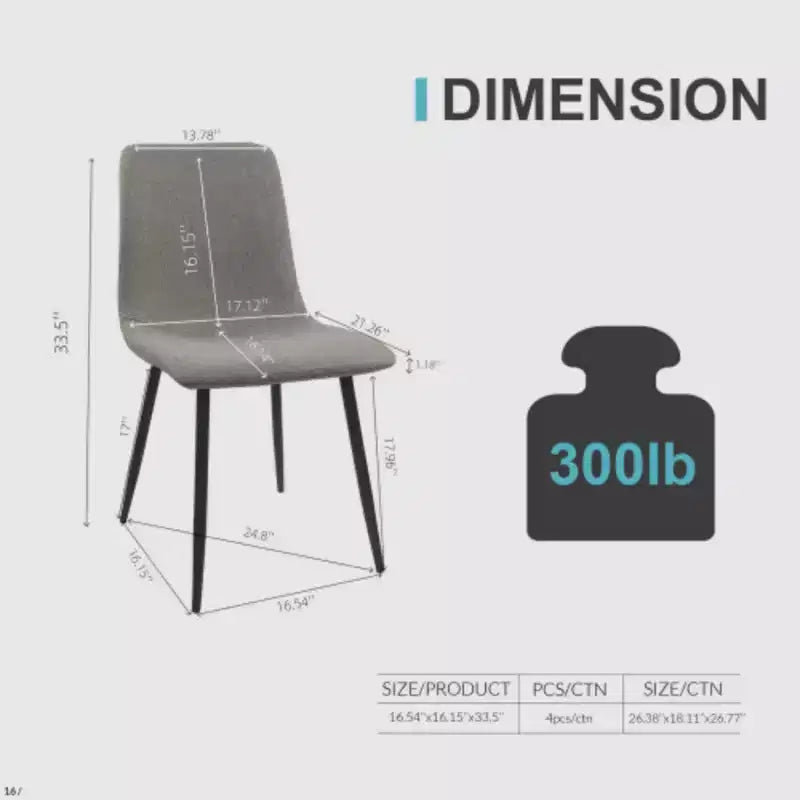 Lot de 4 chaises de salle à manger capitonnées en lin, pieds en métal noir