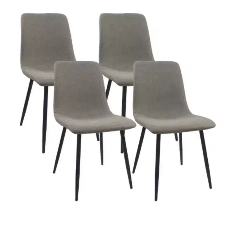 Lot de 4 chaises de salle à manger capitonnées en lin, pieds en métal noir