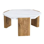 Table Basse MAYEERTY Plateau en Faux Marbre Base en Bois Triangulaire, 79 cm