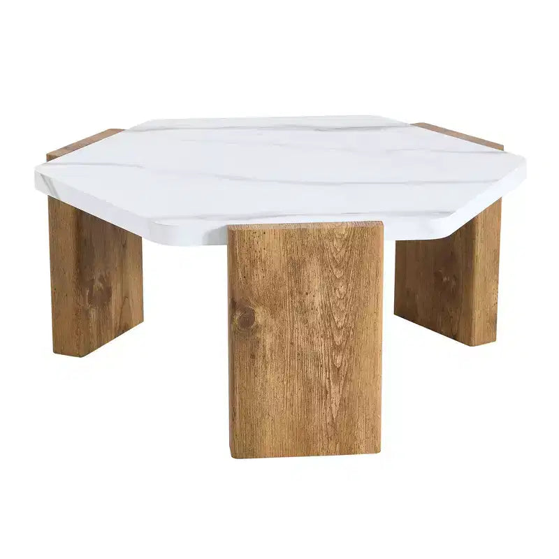 Table Basse MAYEERTY Plateau en Faux Marbre Base en Bois Triangulaire, 79 cm