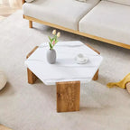 Table Basse MAYEERTY Plateau en Faux Marbre Base en Bois Triangulaire, 79 cm