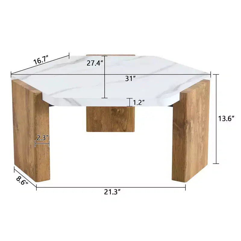 Table Basse MAYEERTY Plateau en Faux Marbre Base en Bois Triangulaire, 79 cm