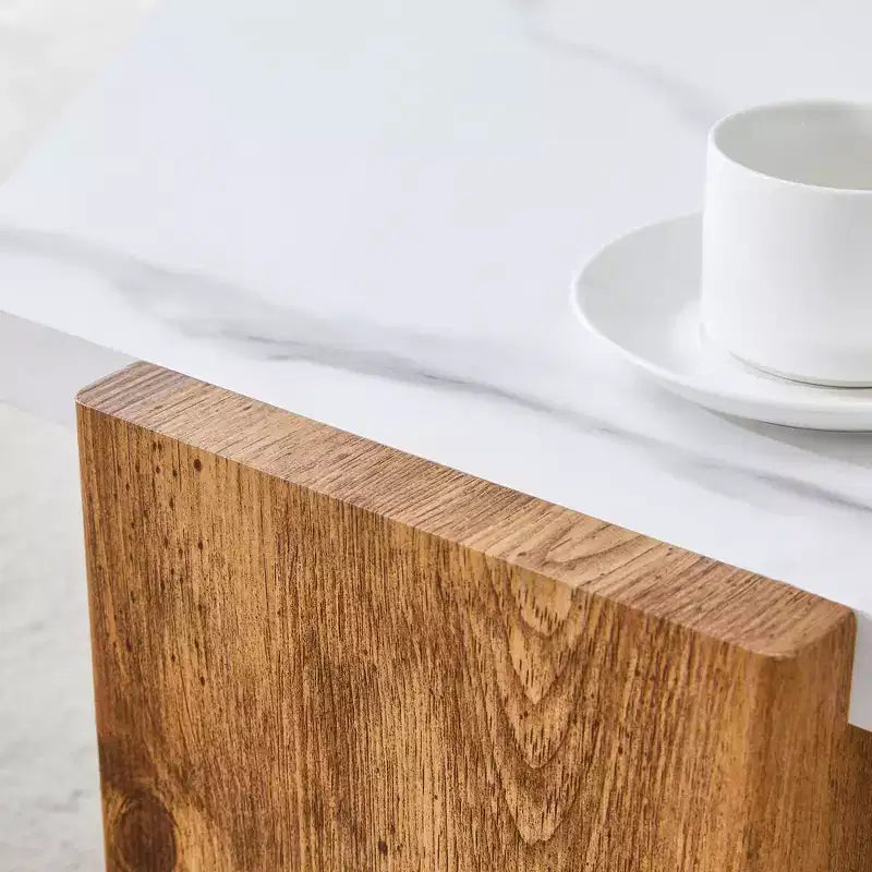 Table Basse MAYEERTY Plateau en Faux Marbre Base en Bois Triangulaire, 79 cm