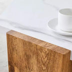 Table Basse MAYEERTY Plateau en Faux Marbre Base en Bois Triangulaire, 79 cm