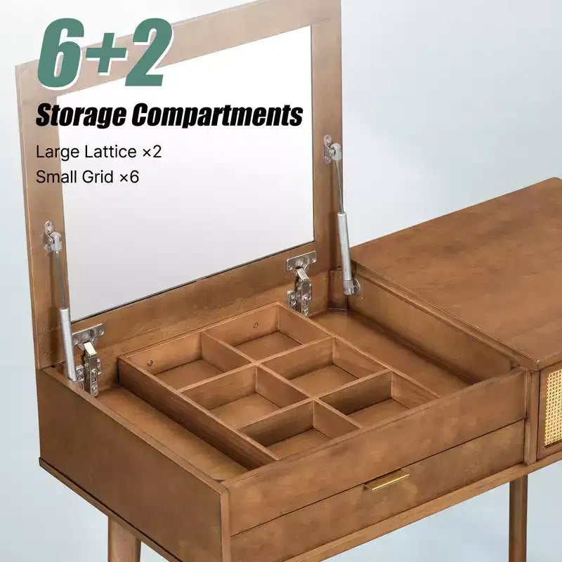 Whisen Coiffeuse Classique en Bois avec Miroir Rabattable et Tabouret