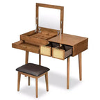 Whisen Coiffeuse Classique en Bois avec Miroir Rabattable et Tabouret