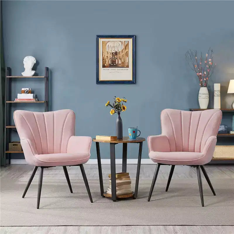 Yaheetech Lot de 2 Chaises d'Appoint Modernes Plissées à Dossier Courbé en Tissu pour Salon Salle à Manger Chambre à Coucher