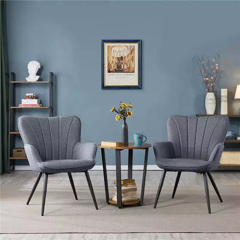 Yaheetech Lot de 2 Chaises d'Appoint Modernes Plissées à Dossier Courbé en Tissu pour Salon Salle à Manger Chambre à Coucher