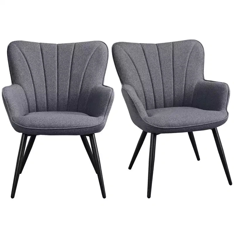 Yaheetech Set of 2 Modern Pleated Curved Back Fabric Accent Chair Living Room Dining Room Bedroom