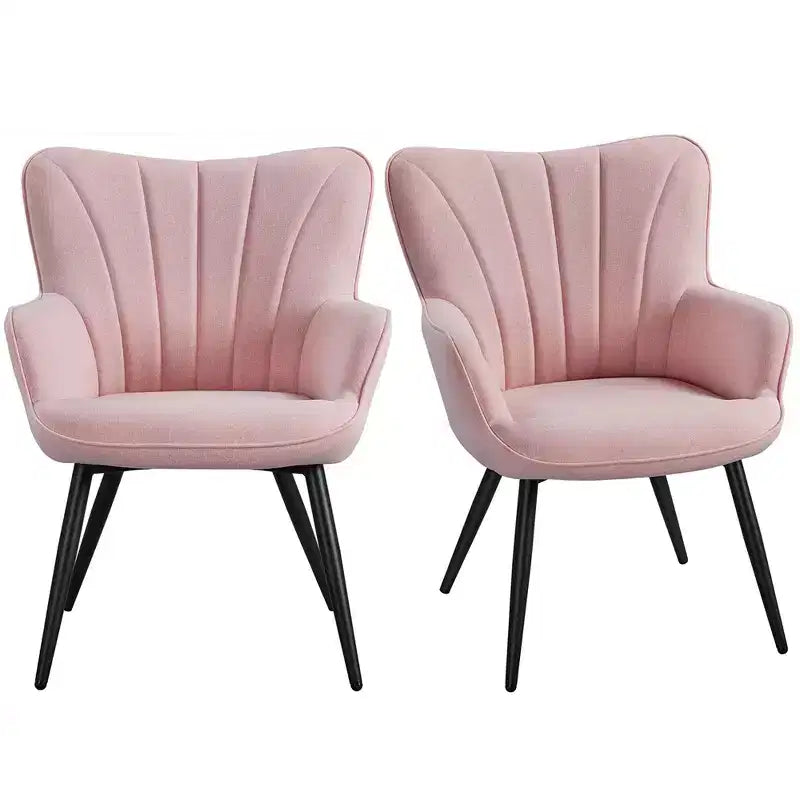 Yaheetech Lot de 2 Chaises d'Appoint Modernes Plissées à Dossier Courbé en Tissu pour Salon Salle à Manger Chambre à Coucher