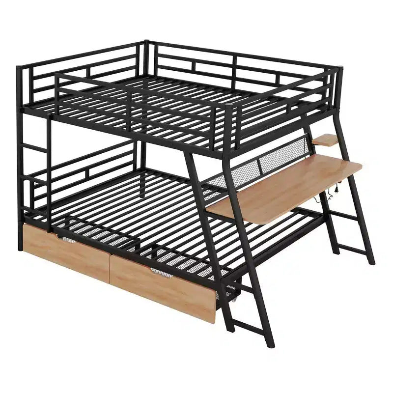 Lit superposé Whisen en métal pleine grandeur avec bureau et lumière intégrés et 2 tiroirs - Noir