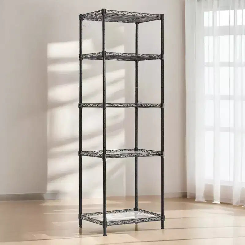 Étagères de rangement à 5 niveaux, étagère en fil métallique pour cuisine, étagère de rangement, étagères réglables, avec 8 crochets, pour garage, cuisine