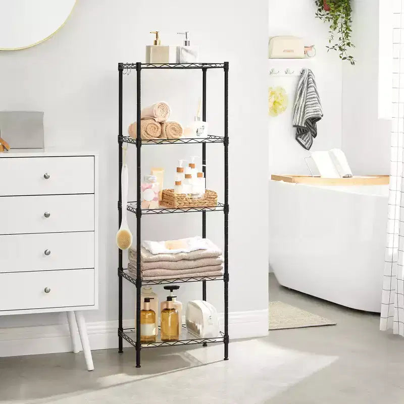 Étagères de rangement à 5 niveaux, étagère en fil métallique pour cuisine, étagère de rangement, étagères réglables, avec 8 crochets, pour garage, cuisine