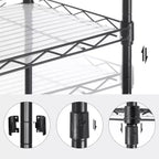 Étagères de rangement à 5 niveaux, étagère en fil métallique pour cuisine, étagère de rangement, étagères réglables, avec 8 crochets, pour garage, cuisine