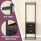 Armoire autoportante Robuste portant pour vêtements de 180 cm avec 1 tringle extensible, 2 tiroirs et 4 étagères, Marron rustique