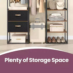 Armoire autoportante Robuste portant pour vêtements de 180 cm avec 1 tringle extensible, 2 tiroirs et 4 étagères, Marron rustique