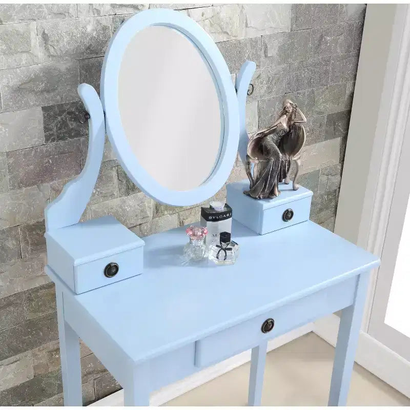 Moniys Wood Moniya Maquillage Coiffeuse et Chaise, Bleu