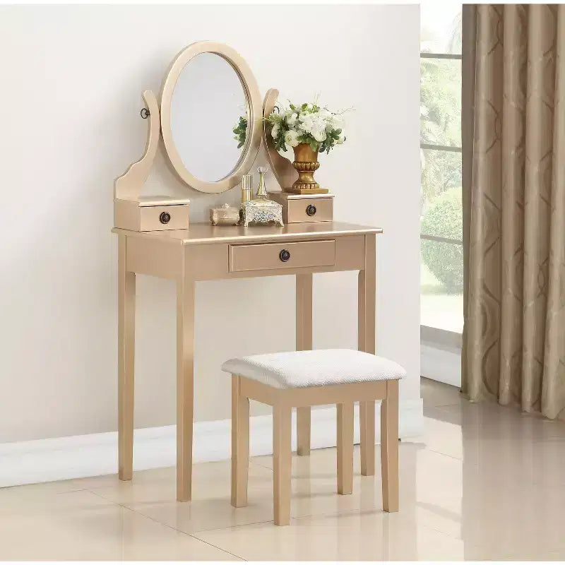 Moniys Wood Moniya Maquillage Coiffeuse et Chaise, Bleu
