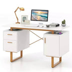 Costway 51 Home Office Desk with Floating Desktop Dual Drawers Cabinet & Metal Frame