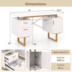 Costway Bureau d'ordinateur de 130 cm avec Plateau Flottant, Double Tiroirs et Meuble de Rangement, Cadre en Métal