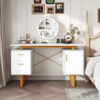 Costway Bureau d'ordinateur de 130 cm avec Plateau Flottant, Double Tiroirs et Meuble de Rangement, Cadre en Métal