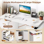 Costway Bureau d'ordinateur de 130 cm avec Plateau Flottant, Double Tiroirs et Meuble de Rangement, Cadre en Métal