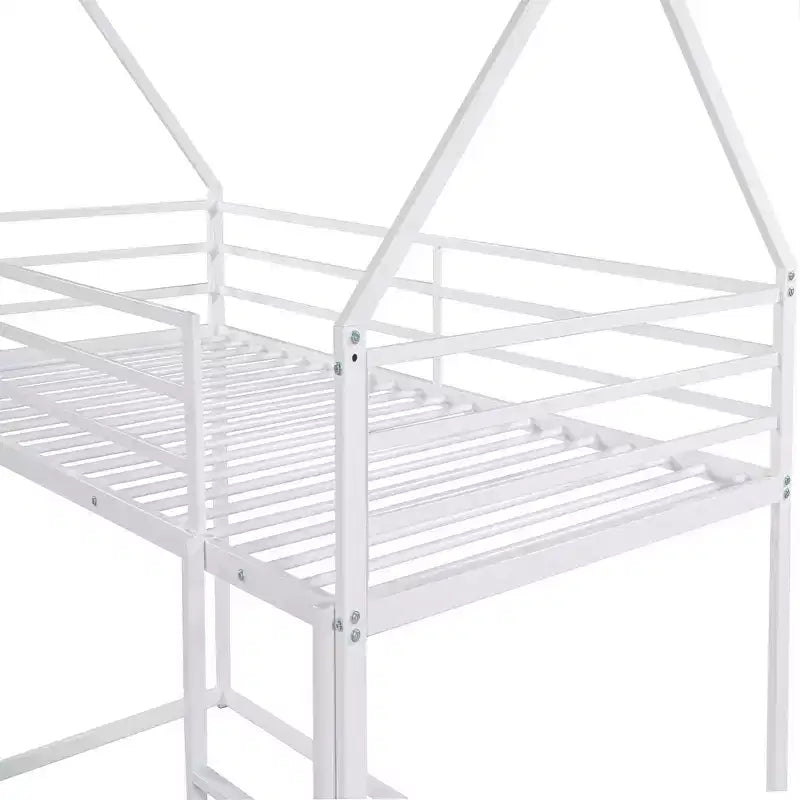 Lit superposé Whisen en métal, lits jumeaux superposés en forme de maison avec échelle intégrée