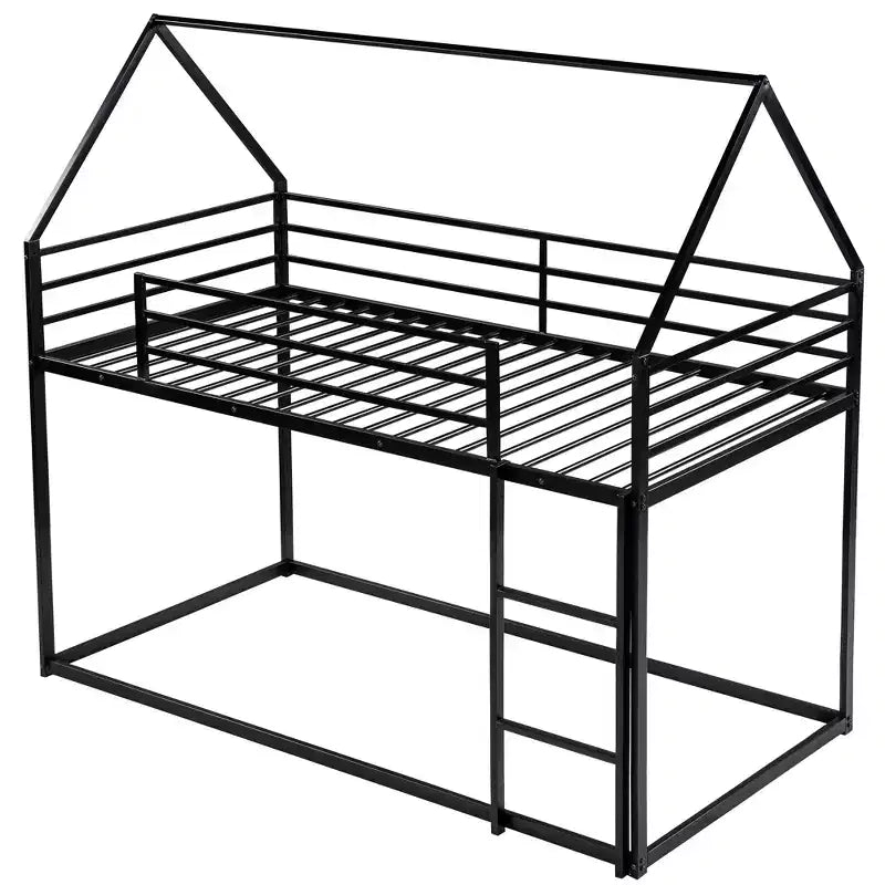 Lit superposé Whisen en métal, lits jumeaux superposés en forme de maison avec échelle intégrée