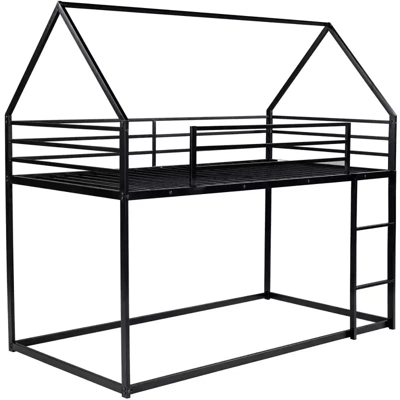 Lit superposé Whisen en métal, lits jumeaux superposés en forme de maison avec échelle intégrée