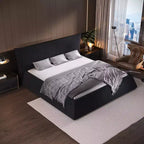 Lit plateforme rembourré GDFStudio en bois massif avec tête de lit en velours de forme spéciale