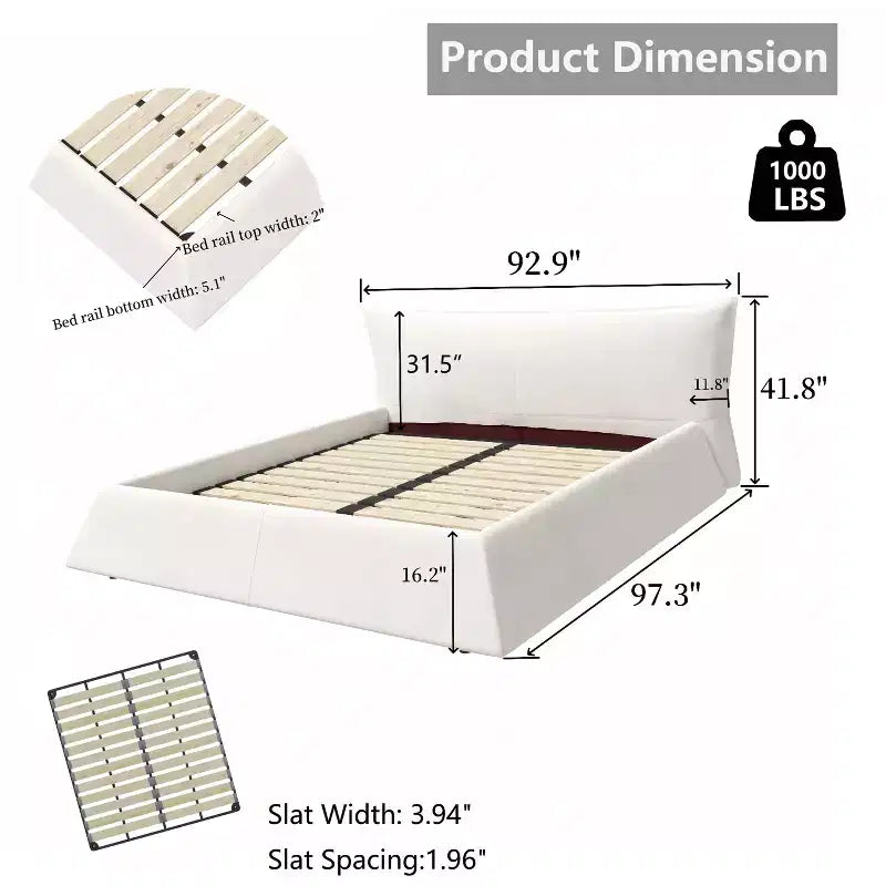 Lit plateforme rembourré GDFStudio en bois massif avec tête de lit en velours de forme spéciale