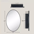 Meuble de salle de bain mural ovale noir TEHOME Cedar avec miroir, meuble de rangement de salle de bain ovale encadré en métal 20x30''