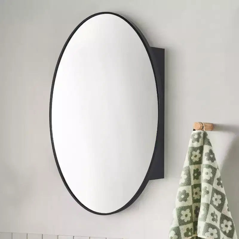 Meuble de salle de bain mural ovale noir TEHOME Cedar avec miroir, meuble de rangement de salle de bain ovale encadré en métal 20x30''