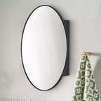 Meuble de salle de bain mural ovale noir TEHOME Cedar avec miroir, meuble de rangement de salle de bain ovale encadré en métal 20x30''
