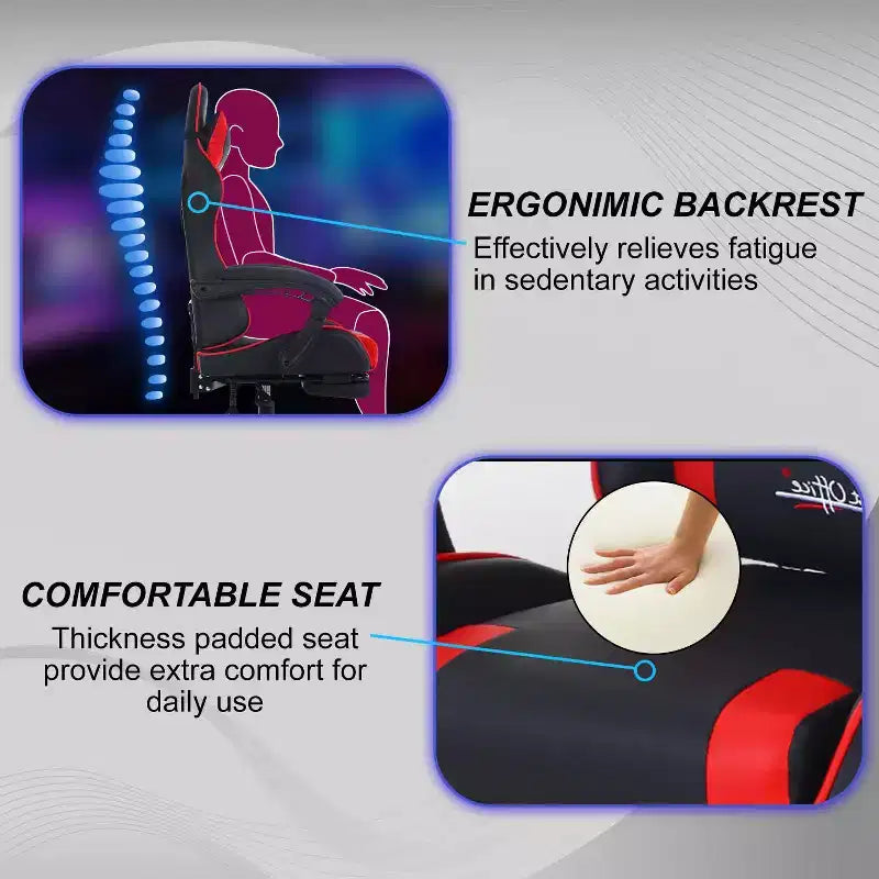 FDW Chaise de jeu Chaise de bureau de course avec repose-pieds Support lombaire Appui-tête Accoudoir Chaise de gamer PC réglable à roulettes pivotante