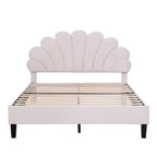 Lit plateforme pleine grandeur en tissu avec tête de lit capitonnée en velours floral