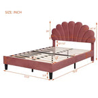 Lit plateforme pleine grandeur en tissu avec tête de lit capitonnée en velours floral