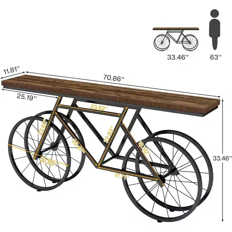 Tribesigns Table console étroite de 180 cm avec base en métal en forme de vélo, longue table de canapé derrière le canapé pour l'entrée du salon