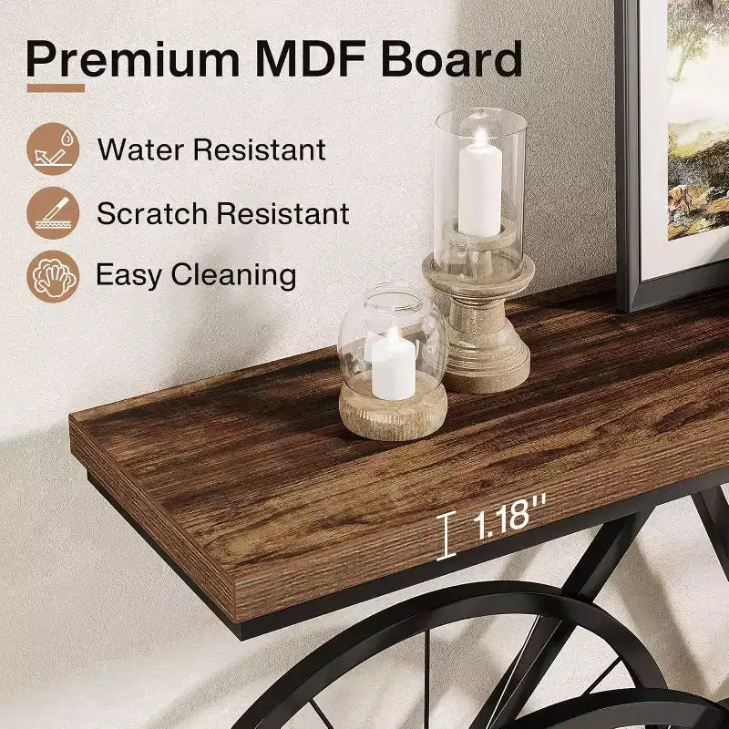 Tribesigns Table console étroite de 180 cm avec base en métal en forme de vélo, longue table de canapé derrière le canapé pour l'entrée du salon